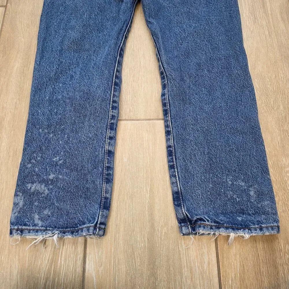 Levi's 501 Jeans Womens 27x26 Distressed Crop Button Fly Straight Leg Blue - Picture 12 of 16